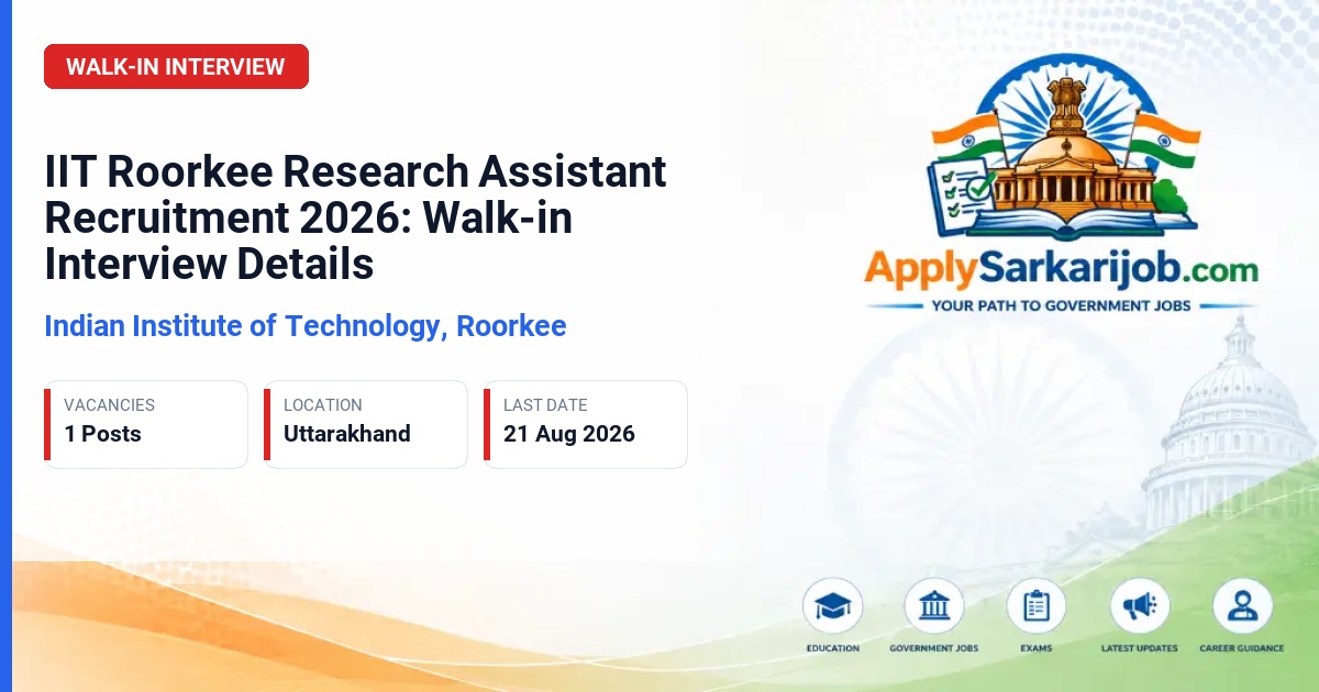 Indian Institute of Technology Roorkee (IIT Roorkee) - Research Assistant Official Notification Poster & Schedule