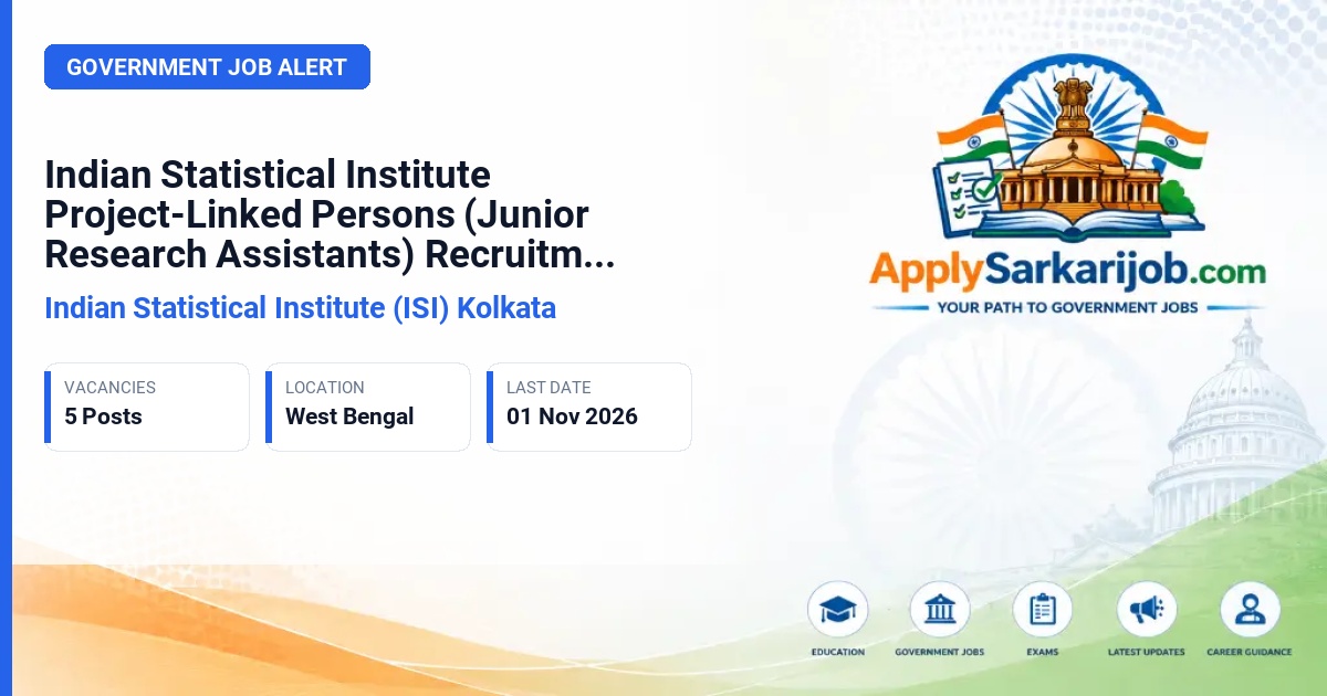 Indian Statistical Institute (ISI) Kolkata - Project-Linked Persons (Junior Research Assistants) Official Notification Poster & Schedule