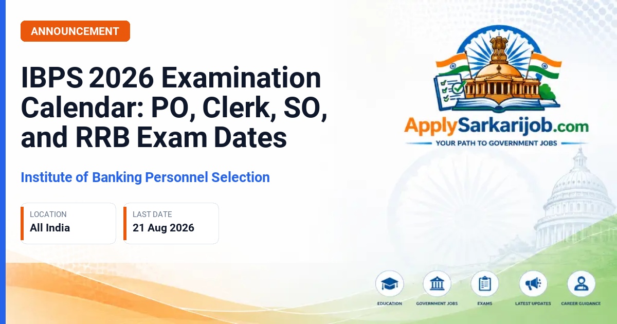 Institute of Banking Personnel Selection (IBPS) - PO, Clerk, SO, RRB Official Notification Poster & Schedule