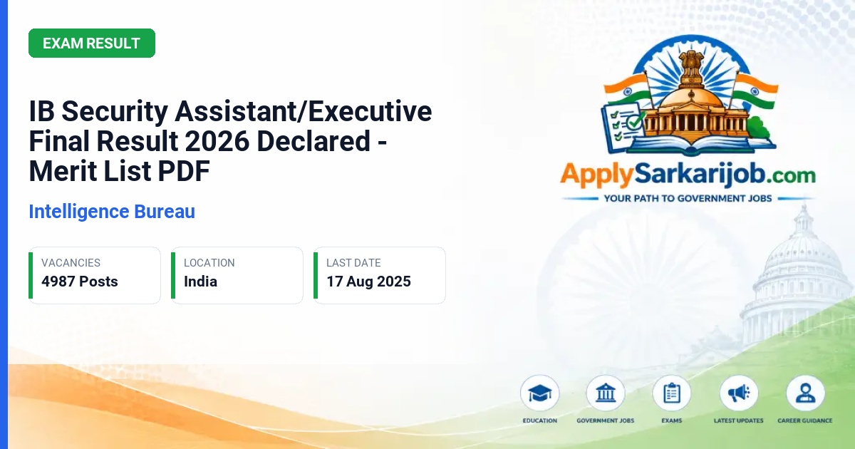 Intelligence Bureau (IB) - Security Assistant/Executive (SA/Exe) Official Notification Poster & Schedule