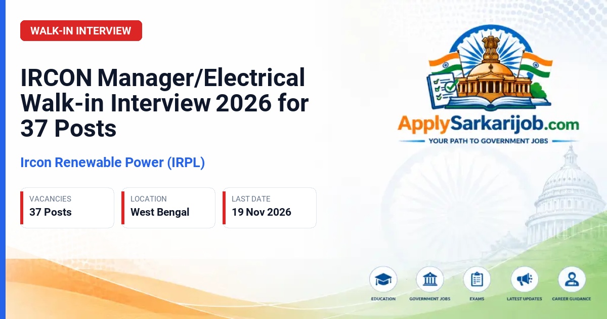 Ircon Renewable Power (IRPL) - Manager/Electrical Official Notification Poster & Schedule