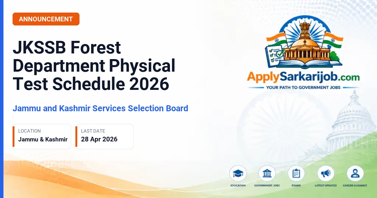 Jammu and Kashmir Services Selection Board (JKSSB) - Inspector (FPF), Wildlife Guard, FPF Guard, Field Assistant, Social Forestry Worker Official Notification Poster & Schedule