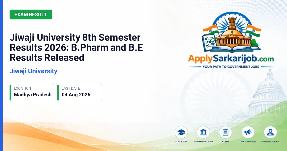 Jiwaji University (JU) - Jiwaji University 8th Semester Results 2026: B.Pharm and B.E Results Released Official Notification Poster & Schedule