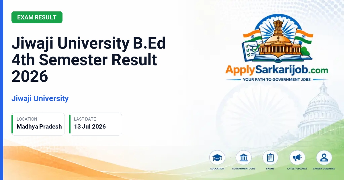 Jiwaji University (JU) - Jiwaji University B.Ed 4th Semester Result 2026 Official Notification Poster & Schedule