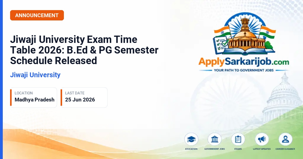 Jiwaji University (JU) - Jiwaji University Exam Time Table 2026: B.Ed & PG Semester Schedule Released Official Notification Poster & Schedule
