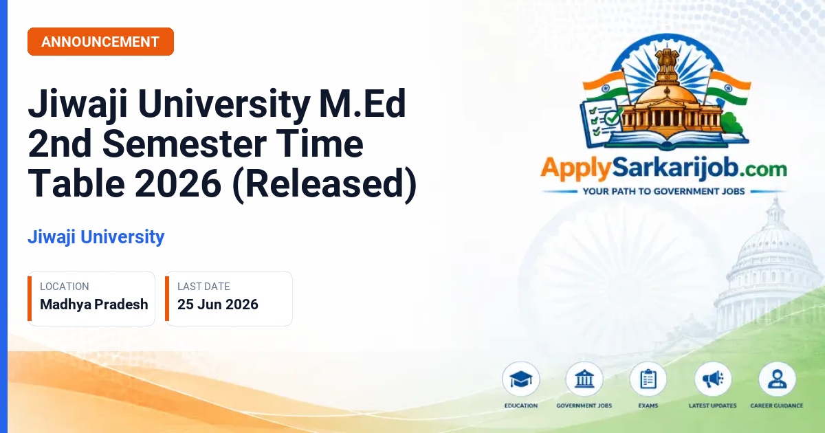 Jiwaji University (JU) - M.Ed. 2nd Semester Examination June 2026 Official Notification Poster & Schedule