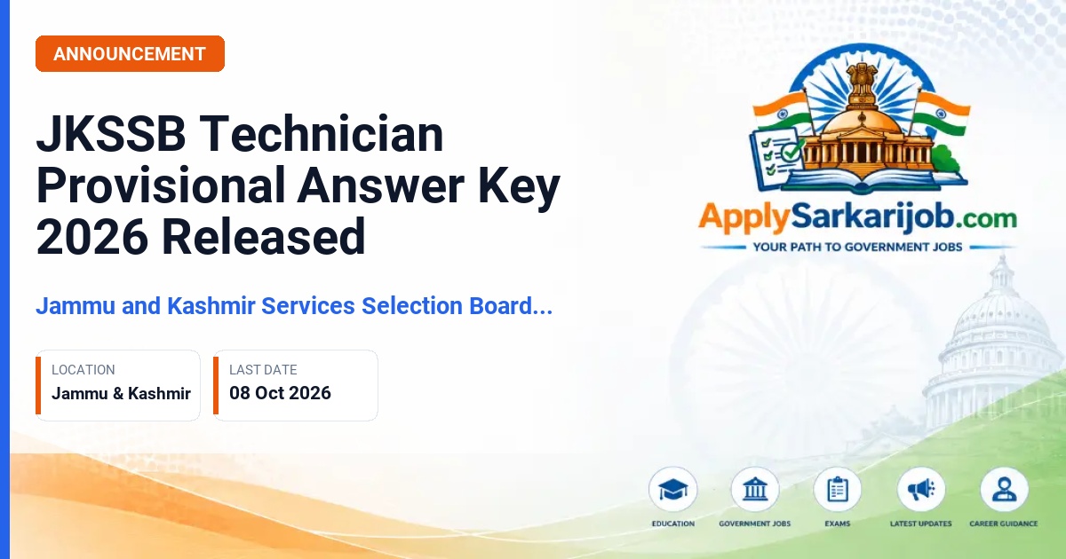 Jammu and Kashmir Services Selection Board (JKSSB) - Technician Official Notification Poster & Schedule