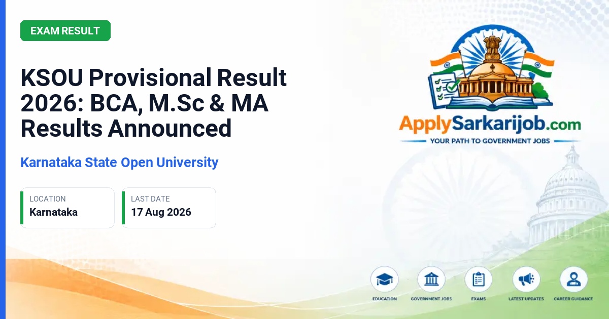 Karnataka State Open University - KSOU Provisional Result 2026: BCA, M.Sc & MA Results Announced Official Notification Poster & Schedule