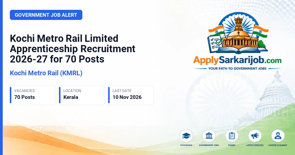 Kochi Metro Rail (KMRL) - Graduate Technical Apprentice, Graduate Non-Technical Apprentice, Diploma Technician Apprentice, ITI Trade Apprentice Official Notification Poster & Schedule