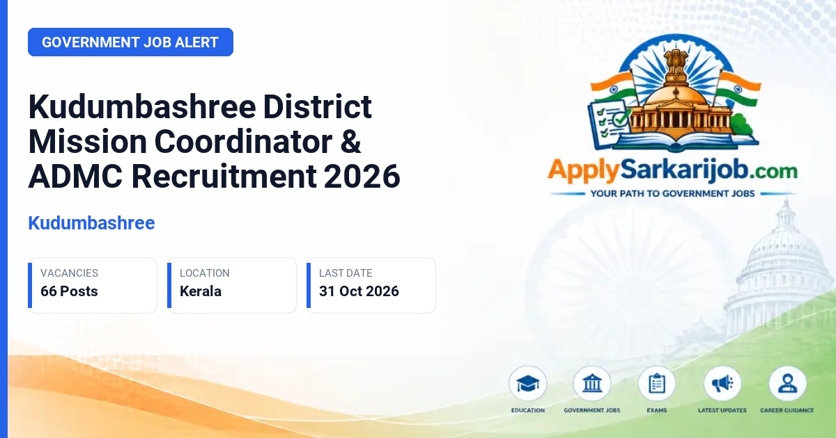 Kudumbashree - District Mission Coordinator and Assistant District Mission Co-ordinator Official Notification Poster & Schedule