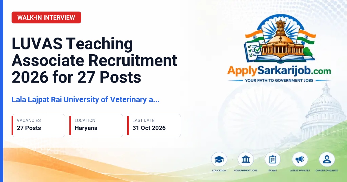Lala Lajpat Rai University of Veterinary and Animal Sciences, Hisar - Teaching Associate Official Notification Poster & Schedule