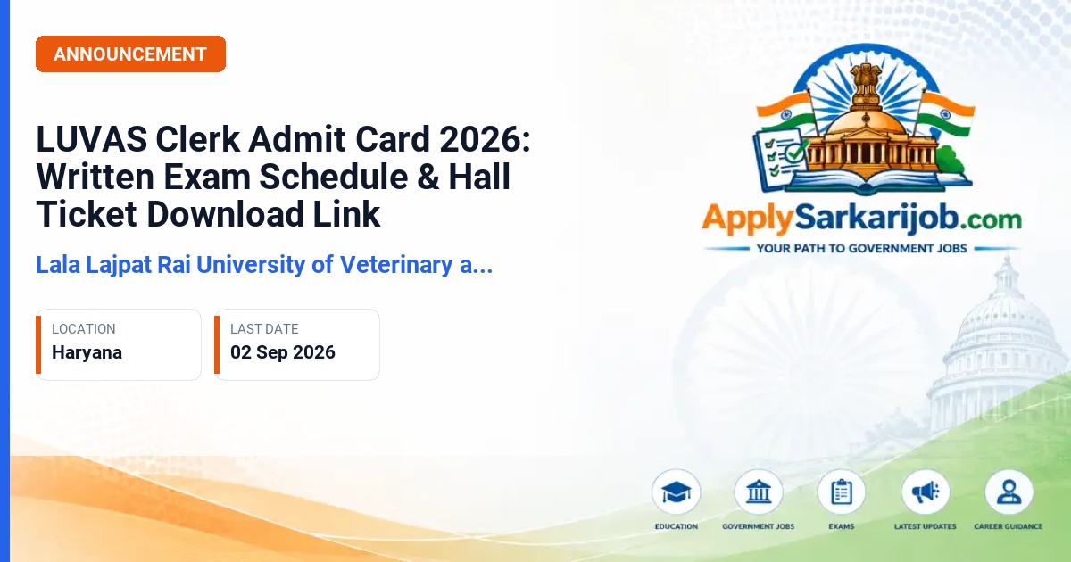 Lala Lajpat Rai University of Veterinary and Animal Sciences - Clerk (Advt. No. 1/2023) Official Notification Poster & Schedule