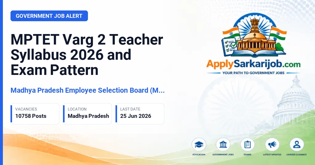 Madhya Pradesh Employees Selection Board (MPESB / Vyapam) - Varg 2 (Middle School Teacher) Official Notification Poster & Schedule
