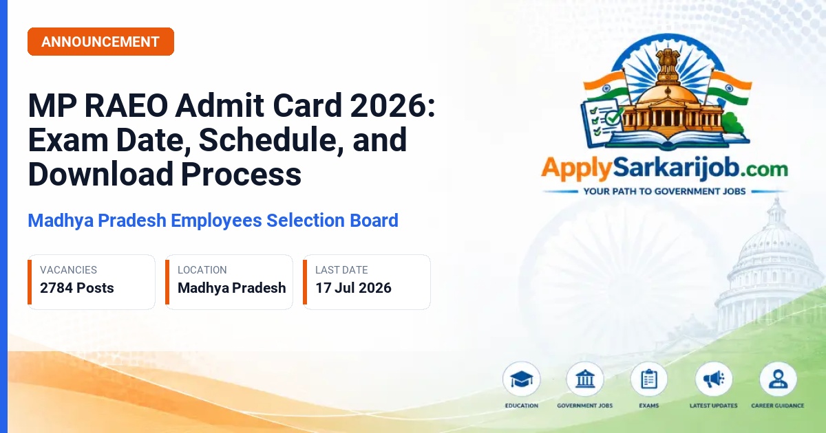 Madhya Pradesh Employees Selection Board (MPESB / Vyapam) - Rural/Agriculture Extension Officer (RAEO/AEO) Official Notification Poster & Schedule