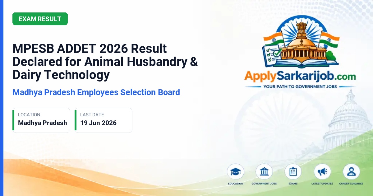 Madhya Pradesh Employees Selection Board (MPESB / Vyapam) - Animal Husbandry and Dairy Technology Admission Test Official Notification Poster & Schedule