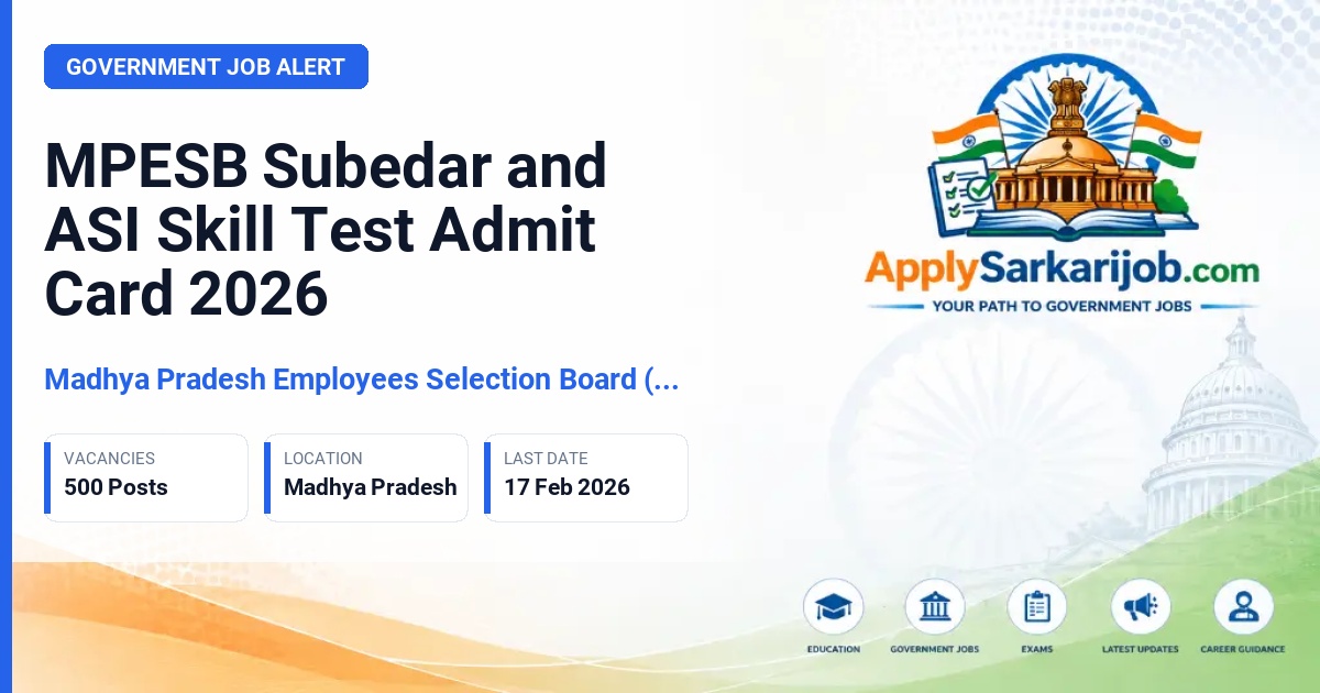 Madhya Pradesh Employees Selection Board (MPESB / Vyapam) - Subedar (Stenographer) & Assistant Sub-Inspector (Ministerial) Official Notification Poster & Schedule