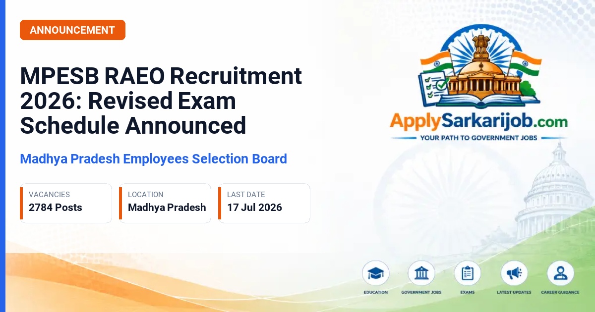 Madhya Pradesh Employees Selection Board (MPESB / Vyapam) - Rural Agriculture Extension Officer (RAEO) / AEO Official Notification Poster & Schedule