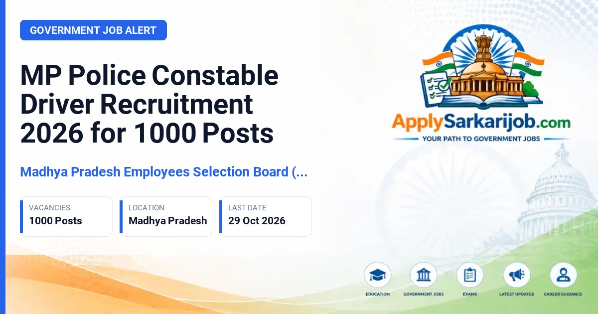 Madhya Pradesh Employees Selection Board (MPESB / Vyapam) - Aarakshak (Chalak) / Police Constable Driver Official Notification Poster & Schedule