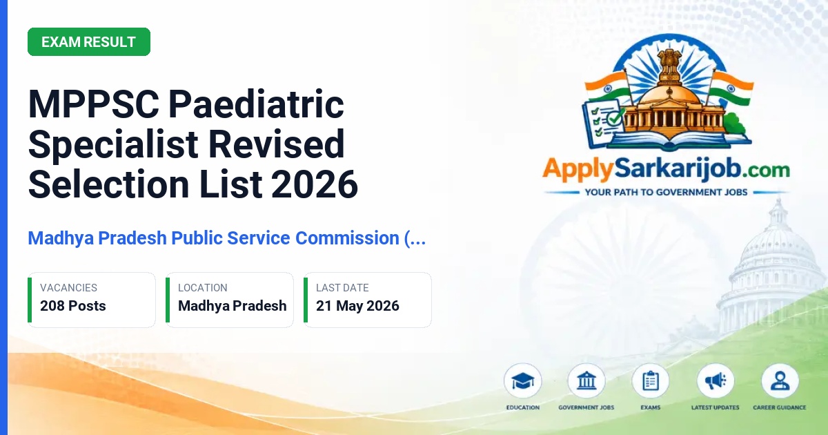Madhya Pradesh Public Service Commission (MPPSC) - Paediatric Specialist (Shishu Rog Visheshagya) Official Notification Poster & Schedule
