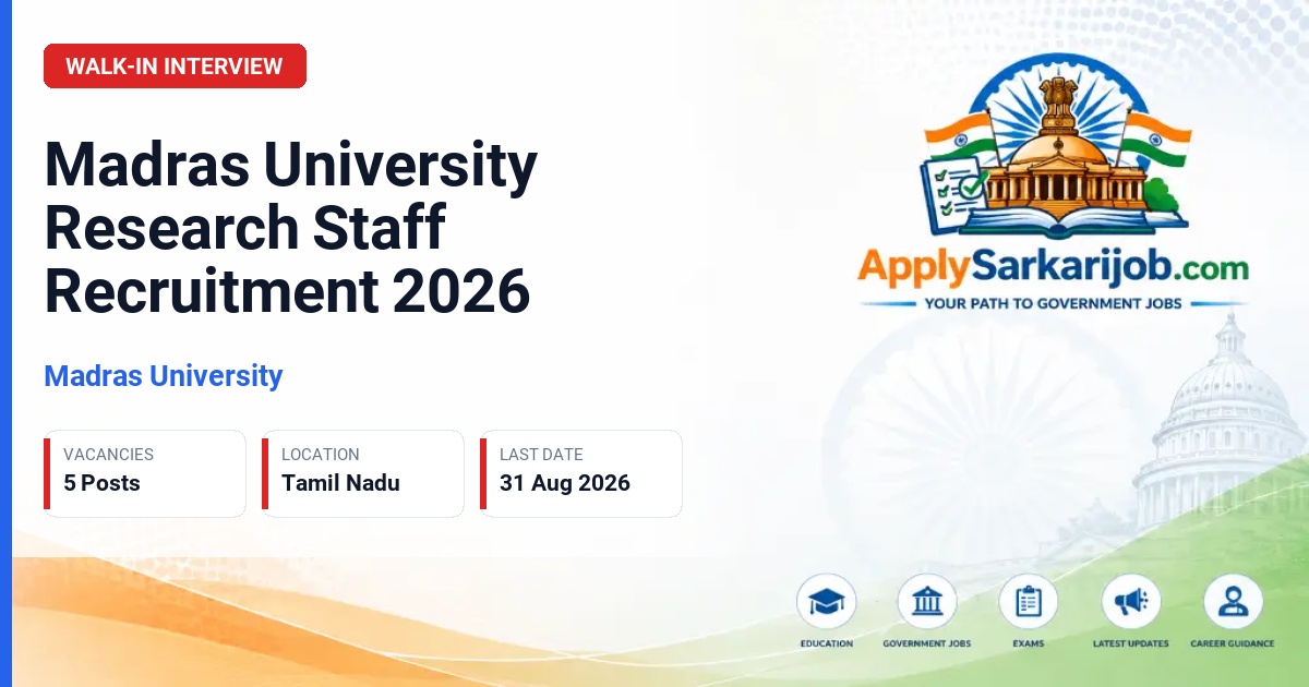 Madras University - Research Associate, Research Assistant, Field Investigator Official Notification Poster & Schedule