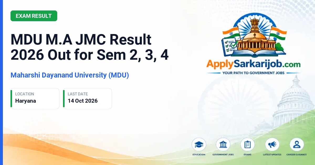 Maharshi Dayanand University (MDU) - M.A. (Journalism and Mass Communication) Semester Result Official Notification Poster & Schedule