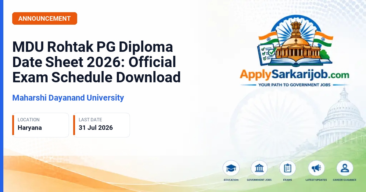 Maharshi Dayanand University (MDU) - MDU Rohtak PG Diploma Date Sheet 2026: Official Exam Schedule Download Official Notification Poster & Schedule