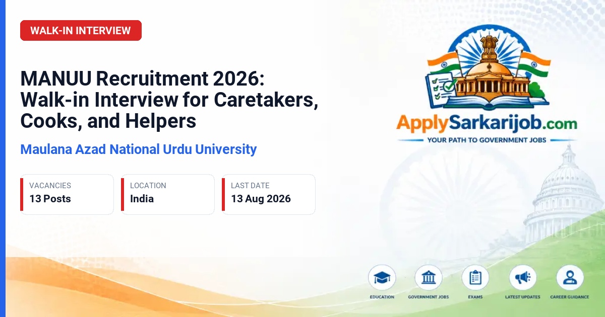 Maulana Azad National Urdu University (MANUU) - Caretaker, Cook, and Helper Official Notification Poster & Schedule