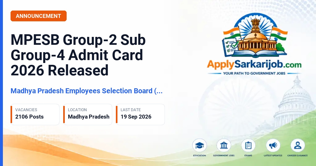 Madhya Pradesh Employees Selection Board (MPESB) - Group-2 Sub Group-4 Combined Recruitment Test 2026 (Patwari and Other Posts) Official Notification Poster & Schedule