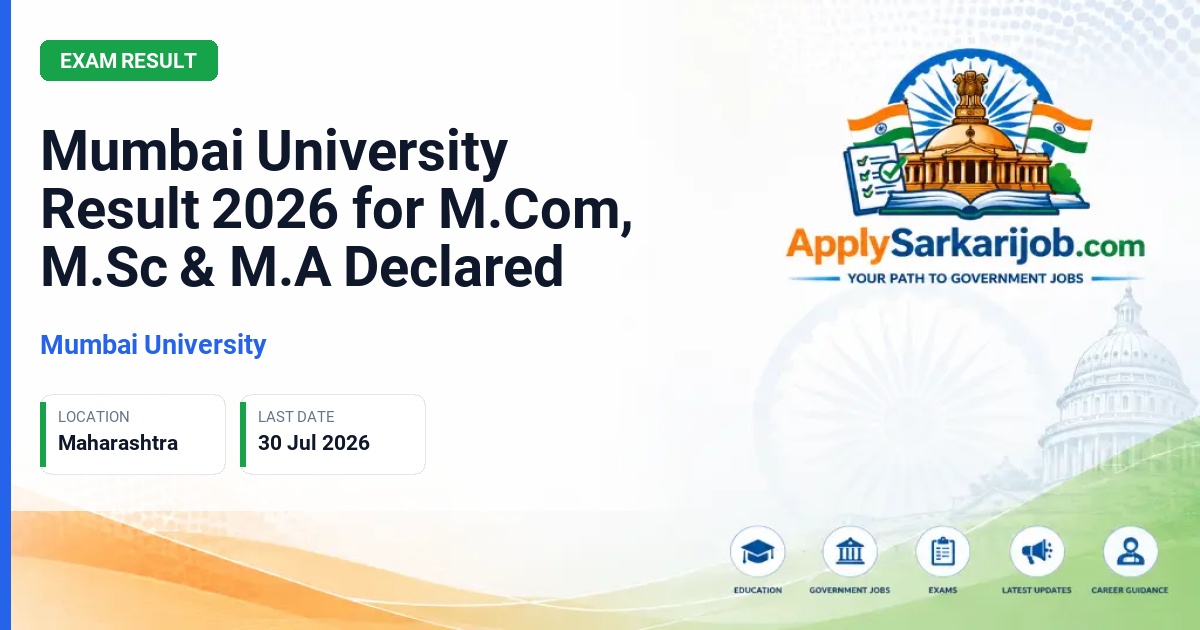 University of Mumbai - Mumbai University Result 2026 for M.Com, M.Sc & M.A Declared Official Notification Poster & Schedule