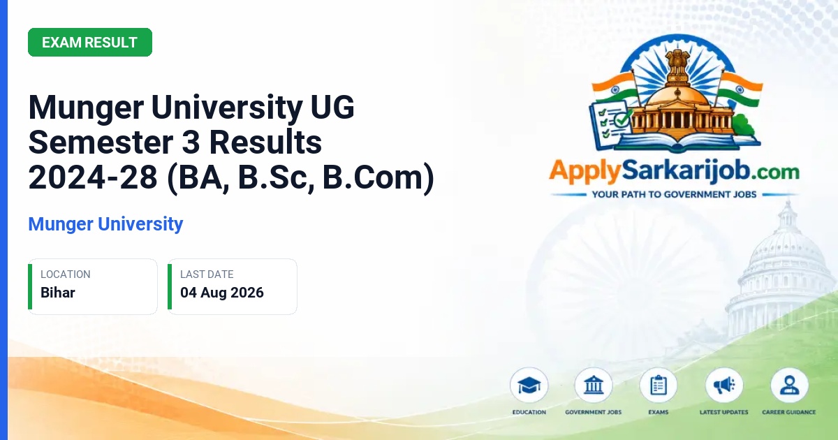 Munger University - Munger University UG Semester 3 Results 2024-28 (BA, B.Sc, B.Com) Official Notification Poster & Schedule