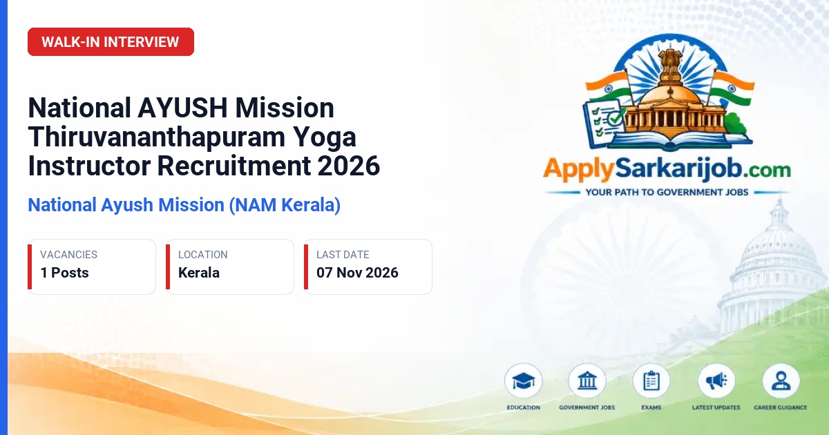National Ayush Mission (NAM Kerala) - Yoga Instructor Official Notification Poster & Schedule