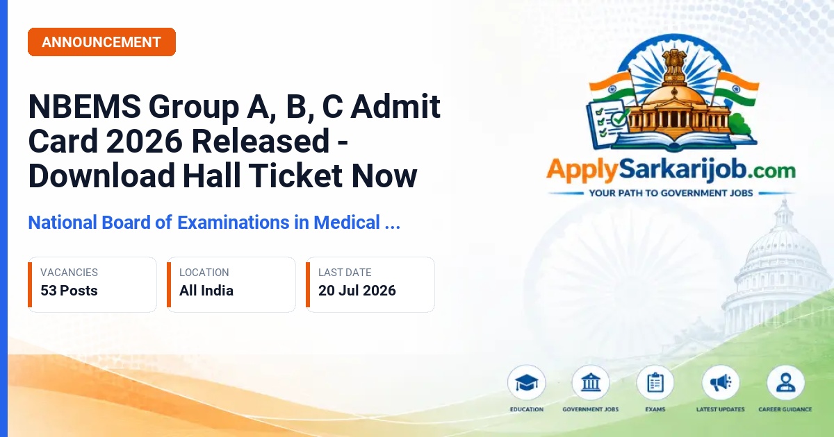 National Board of Examinations in Medical Sciences (NBEMS) - Group A, B and C Posts (Deputy Director (Medical), Junior Programmer, Junior Accountant, Stenographer, Junior Assistant) Official Notification Poster & Schedule