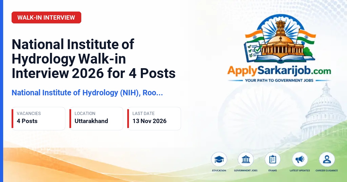National Institute of Hydrology (NIH), Roorkee - Consultant and Young Professional Official Notification Poster & Schedule