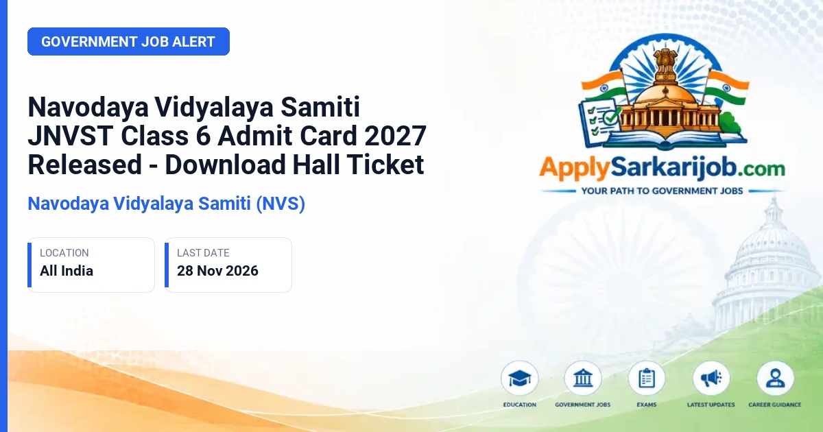 Navodaya Vidyalaya Samiti (NVS) - Class 6 Admission Test Official Notification Poster & Schedule