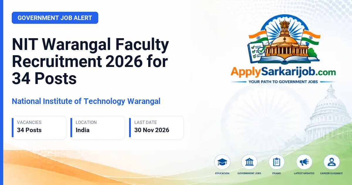 National Institute of Technology Warangal - Professor, Associate Professor, Assistant Professor Grade I, Assistant Professor Grade II Official Notification Poster & Schedule