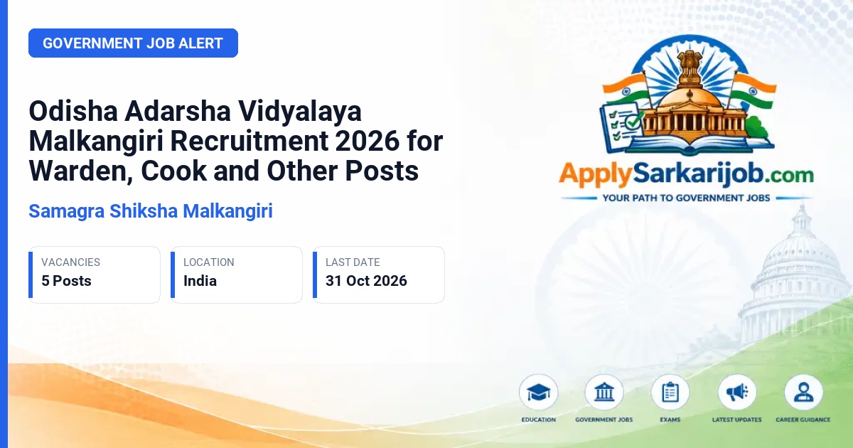 Samagra Shiksha Malkangiri - Warden, Chowkidar-cum-Sweeper, Head Cook, Assistant Cook Official Notification Poster & Schedule