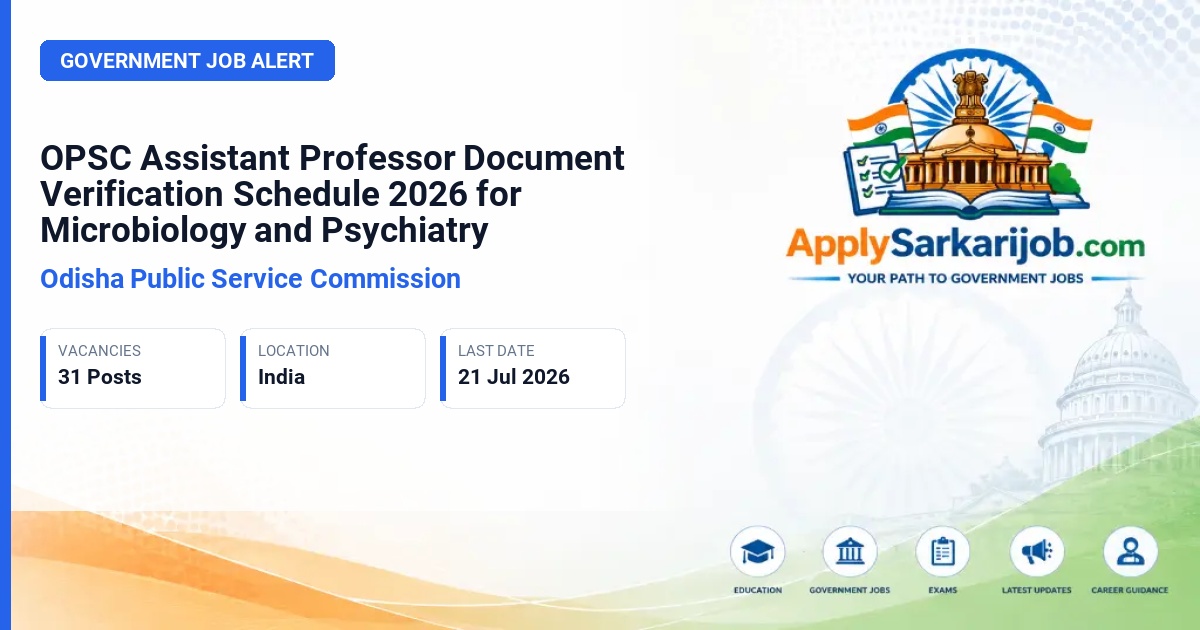 Odisha Public Service Commission (OPSC) - Assistant Professor (Broad Speciality) Official Notification Poster & Schedule