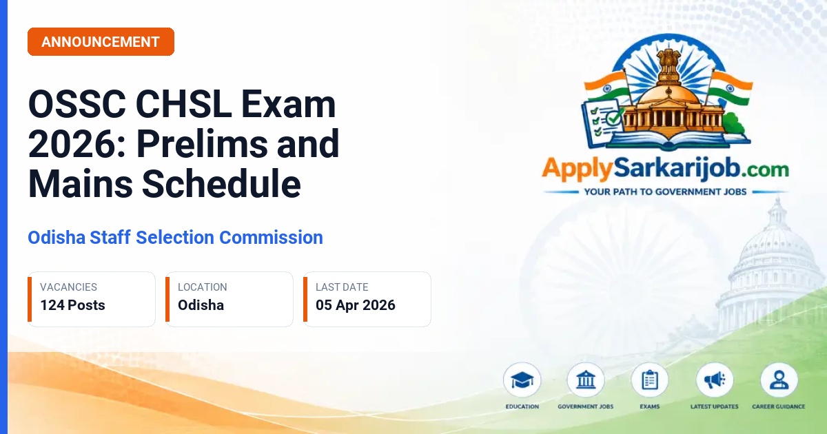 Odisha Staff Selection Commission (OSSC) - Amin, Junior Fisheries Technical Assistant, Junior Forensic Attendant Official Notification Poster & Schedule