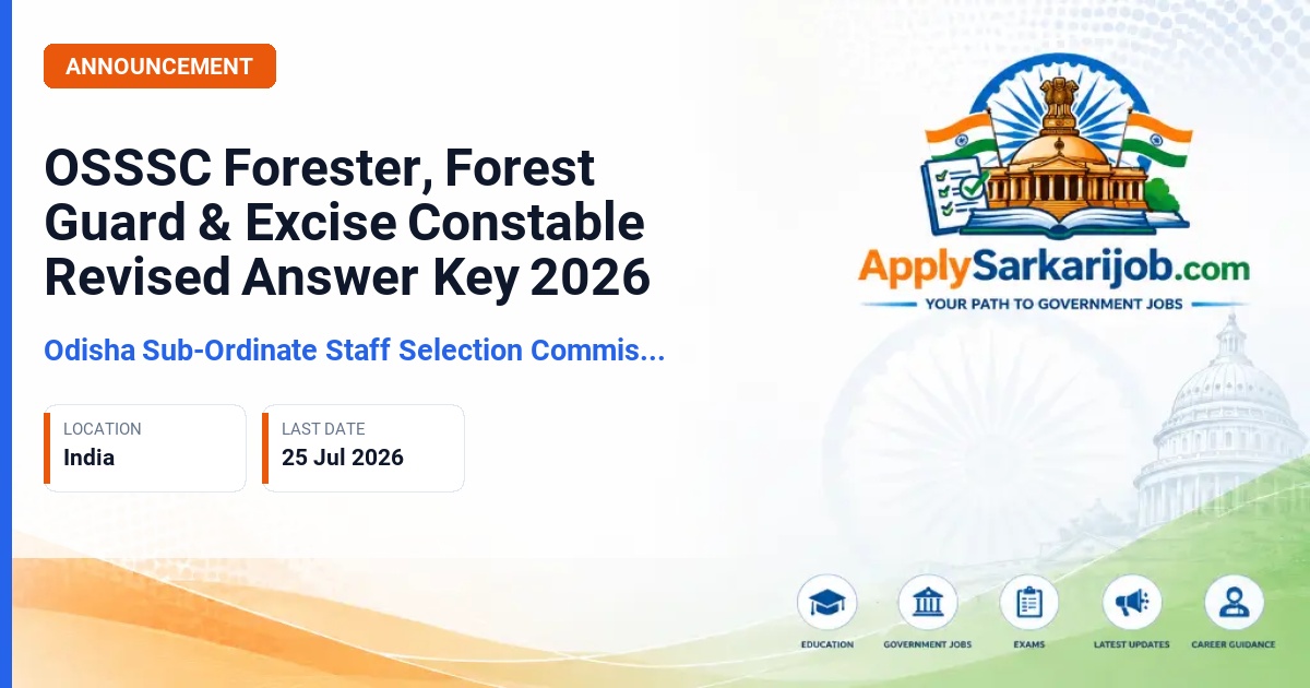 Odisha Sub-ordinate Staff Selection Commission (OSSSC) - Forester, Forest Guard, Excise Constable Official Notification Poster & Schedule