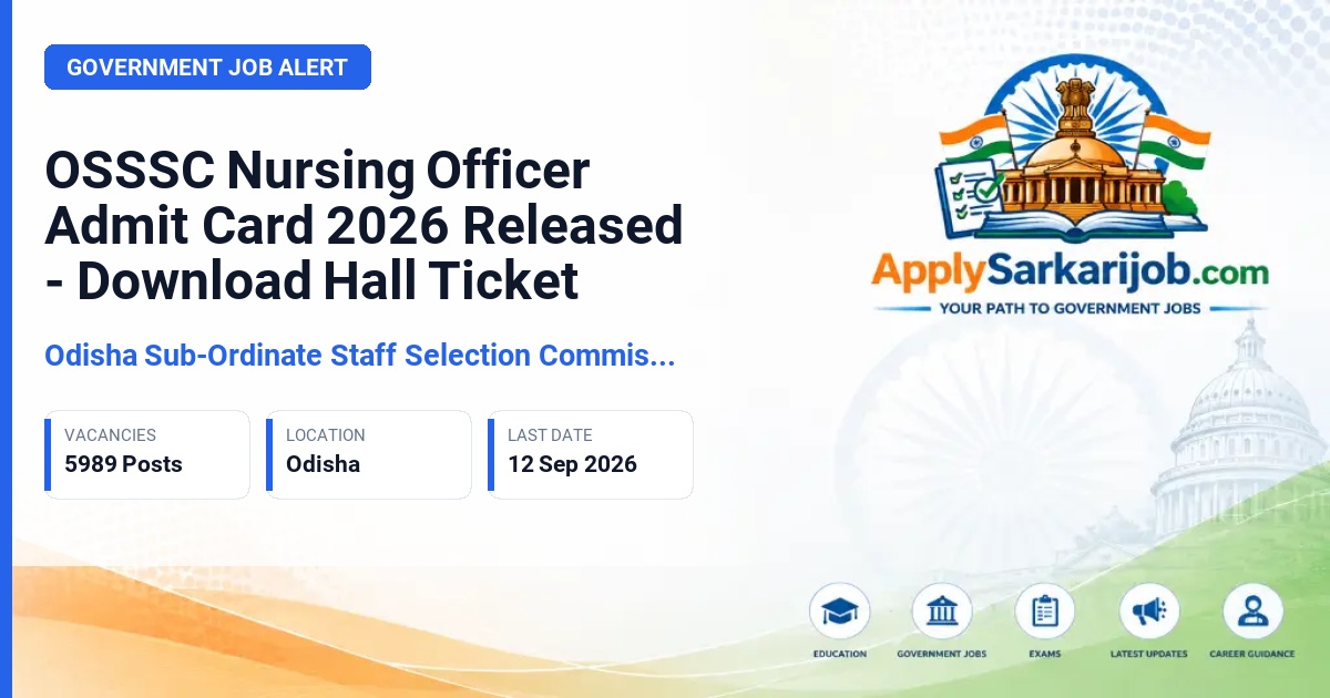 Odisha Sub-ordinate Staff Selection Commission (OSSSC) - Nursing Officer (Group C) Official Notification Poster & Schedule