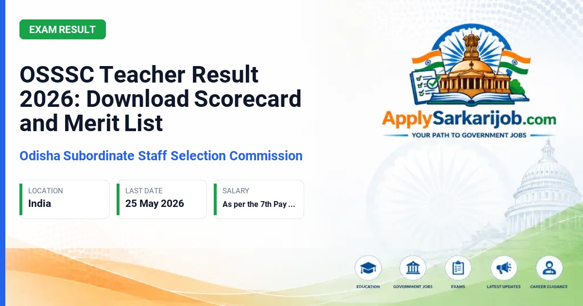 Odisha Sub-ordinate Staff Selection Commission (OSSSC) - Hindi Teacher, Sanskrit Teacher, Trained Graduate Teacher Official Notification Poster & Schedule