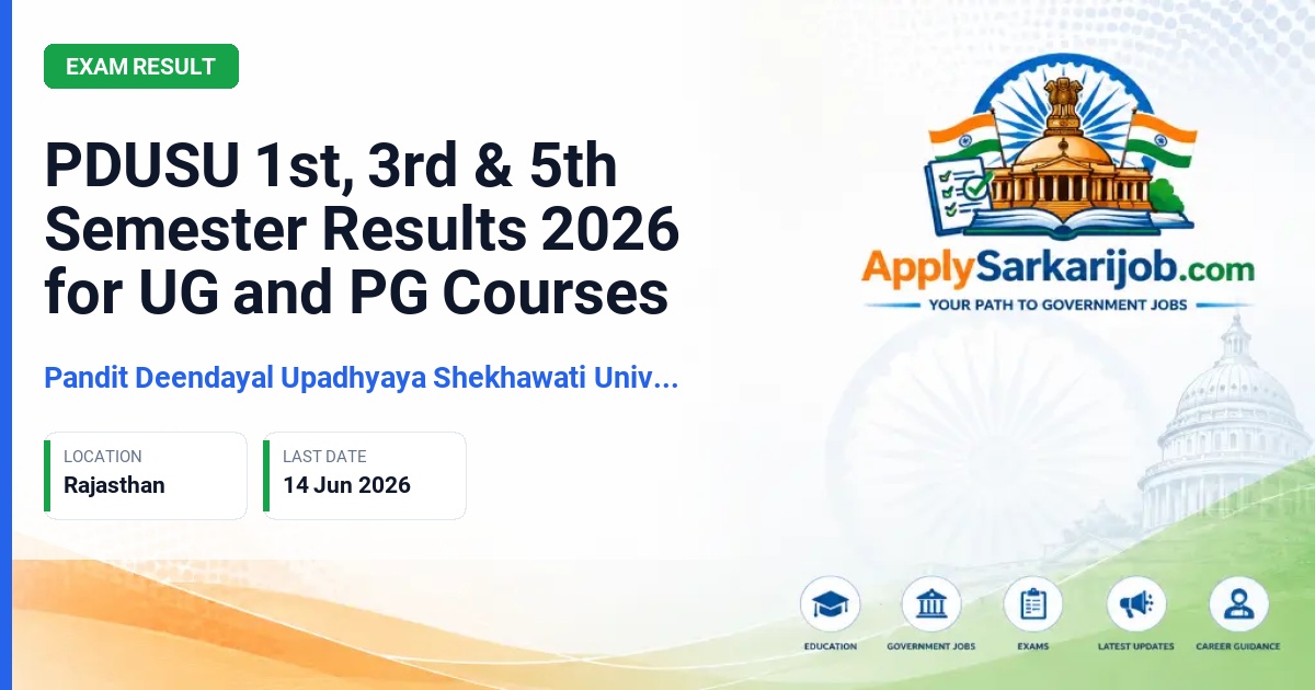 Pandit Deendayal Upadhyaya Shekhawati University - PDUSU 1st, 3rd & 5th Semester Results 2026 for UG and PG Courses Official Notification Poster & Schedule