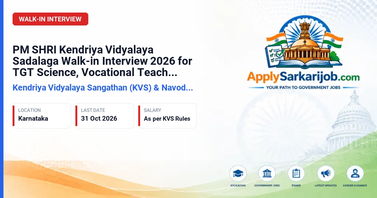 Kendriya Vidyalaya Sangathan (KVS) & Navodaya Vidyalaya Samiti (NVS) - TGT (Science), Vocational Teachers, Computer Instructor Official Notification Poster & Schedule