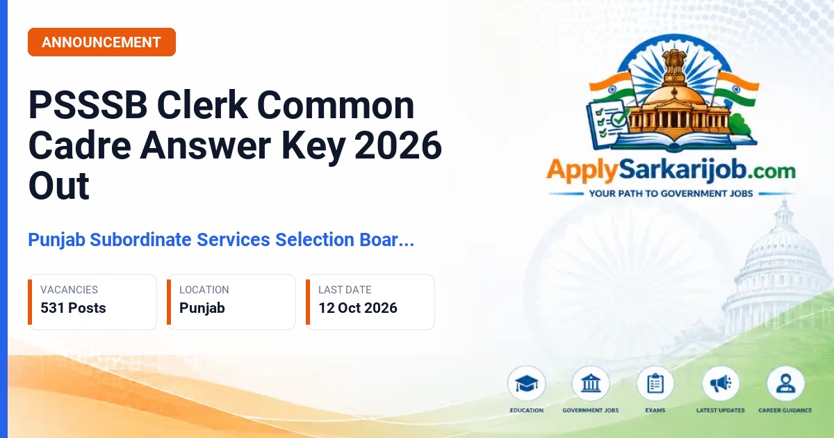 Punjab Subordinate Services Selection Board (PSSSB) - Clerk (Common Cadre) Official Notification Poster & Schedule