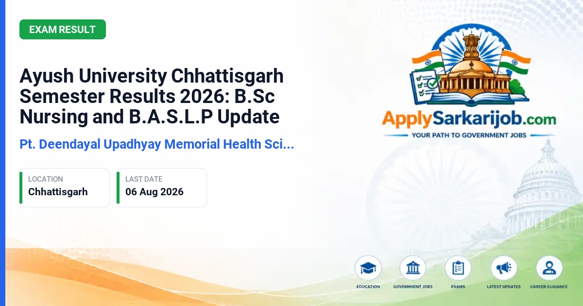 Pt. Deendayal Upadhyay Memorial Health Sciences and Ayush University of Chhattisgarh - Ayush University Chhattisgarh Semester Results 2026: B.Sc Nursing and B.A.S.L.P Update Official Notification Poster & Schedule