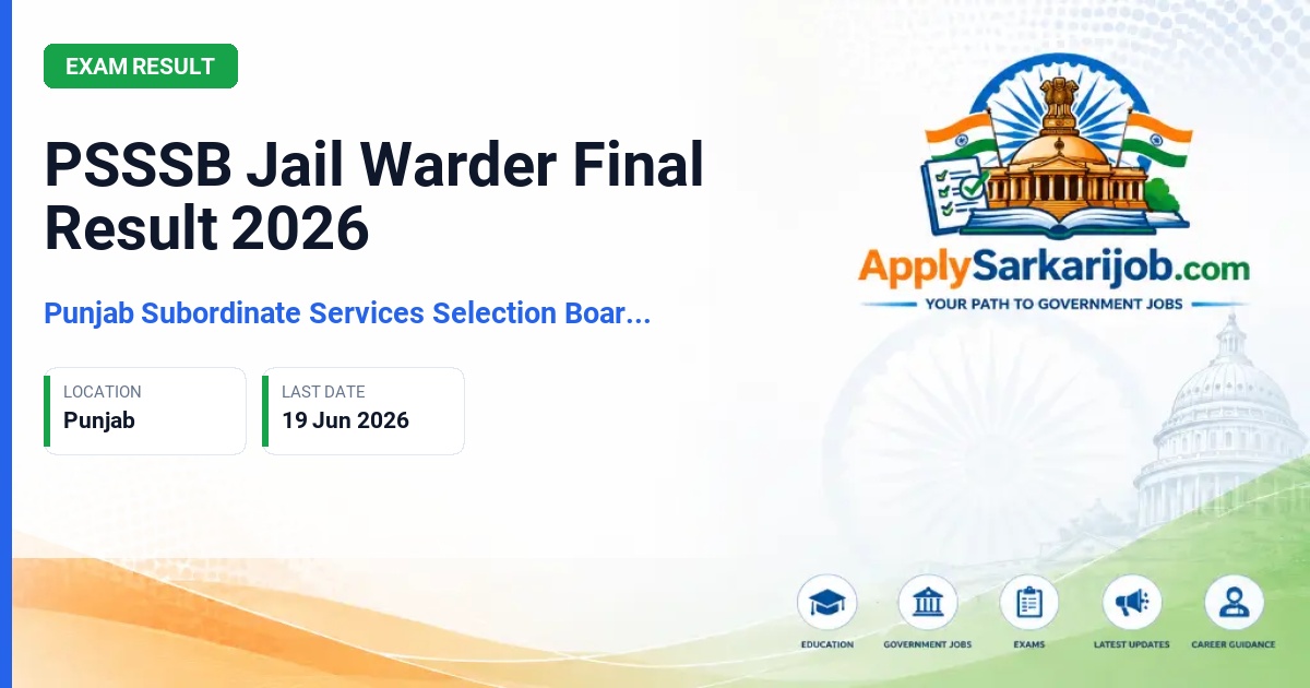 Punjab Subordinate Services Selection Board (PSSSB) - Jail Warder Official Notification Poster & Schedule