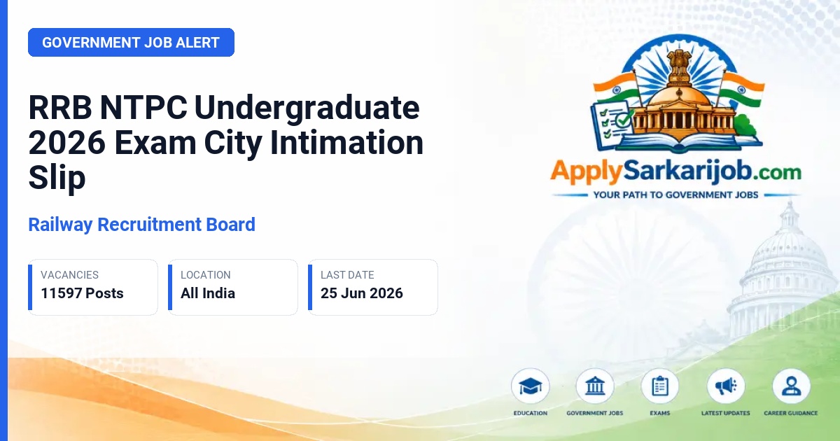 Railway Recruitment Board (RRB) - NTPC Undergraduate (Commercial Clerk, Ticket Clerk, Account Clerk) Official Notification Poster & Schedule