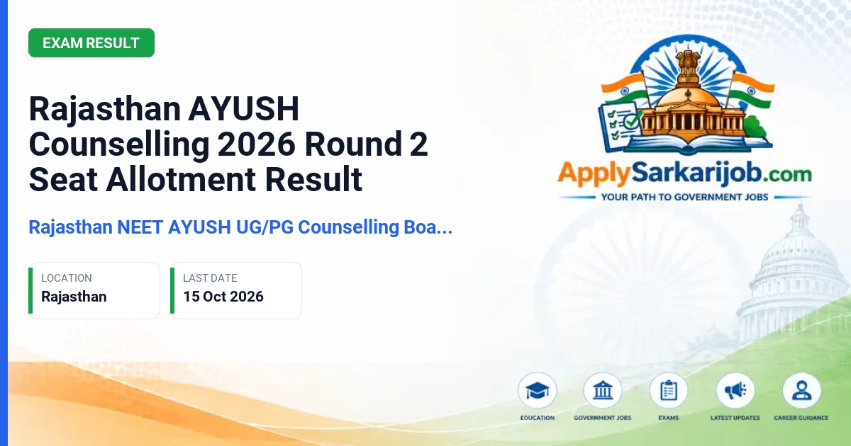 Rajasthan NEET AYUSH UG/PG Counselling Board, Jodhpur - Round 2 Seat Allotment Official Notification Poster & Schedule