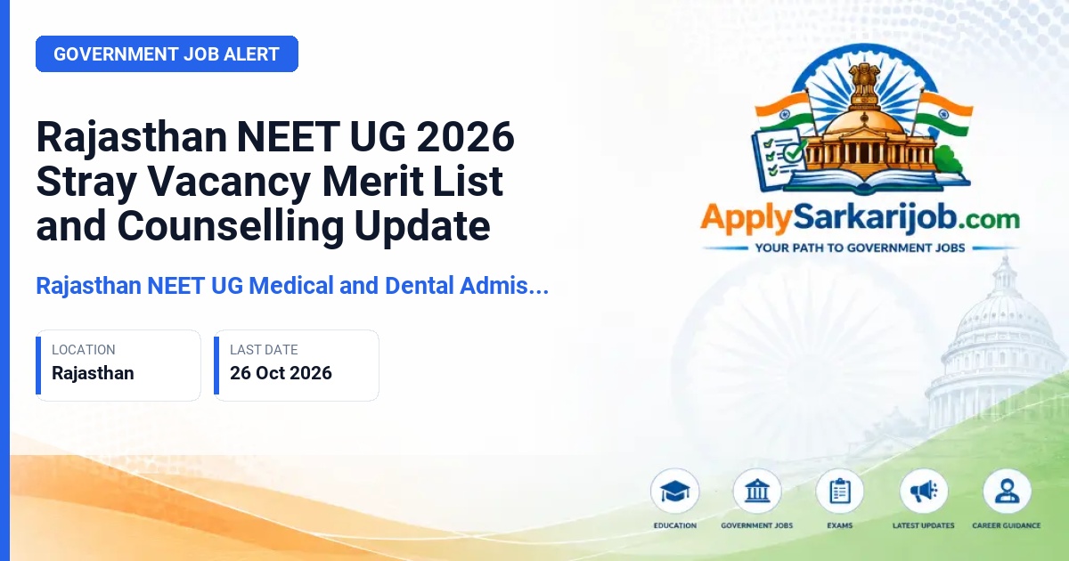 Rajasthan NEET UG Medical and Dental Admission/Counselling Board, Jaipur - Stray Vacancy Merit List and Counselling Official Notification Poster & Schedule