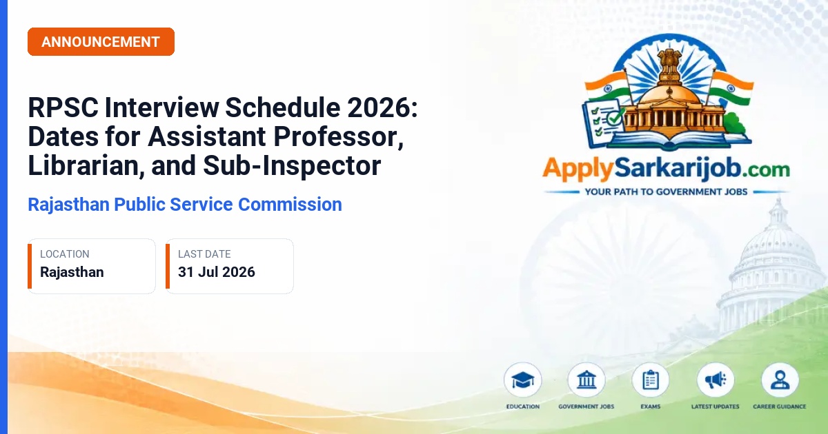 Rajasthan Public Service Commission (RPSC) - Assistant Professor, Librarian, and Sub Inspector Official Notification Poster & Schedule
